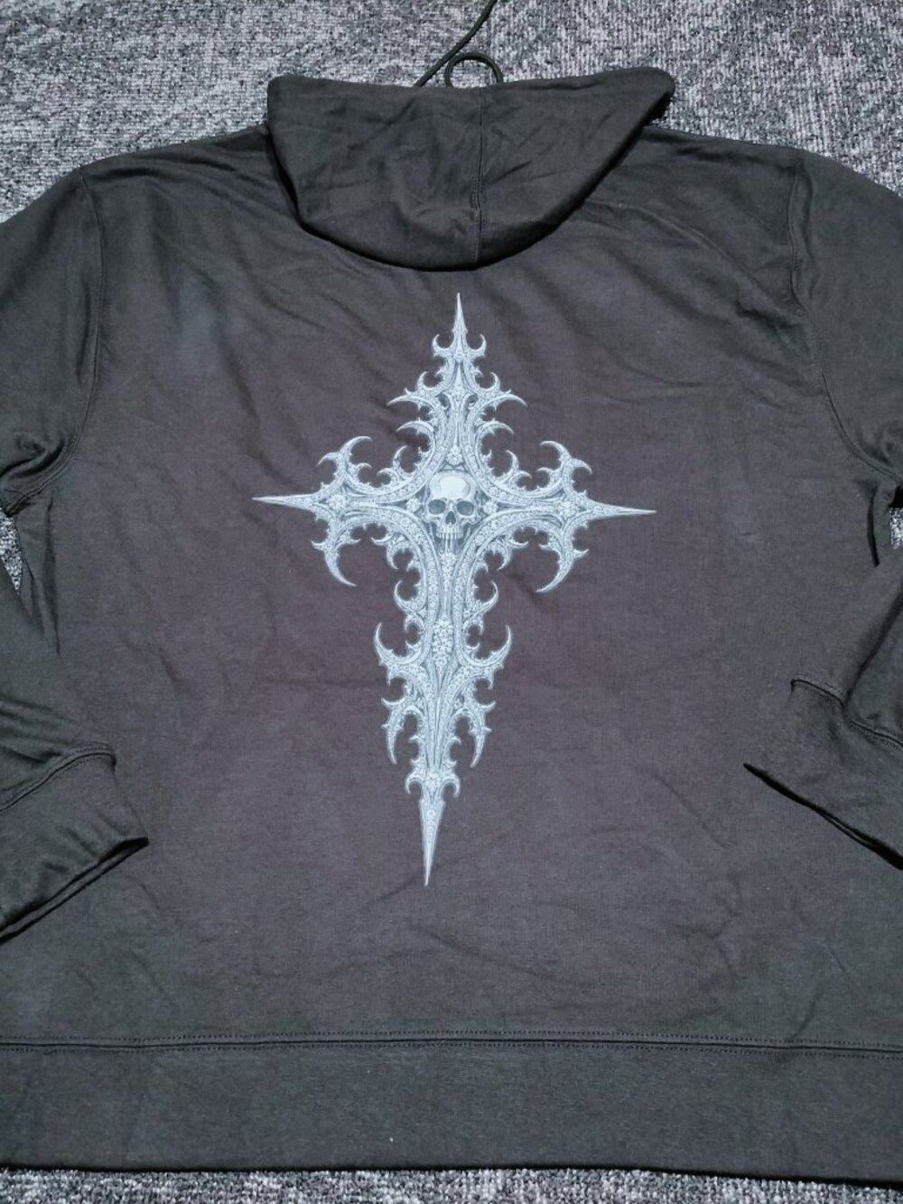 Skull Gothic Goth Cross Black Pullover Hoodie Cotton Sweatshirt mens XXL NEW - Picture 5 of 8